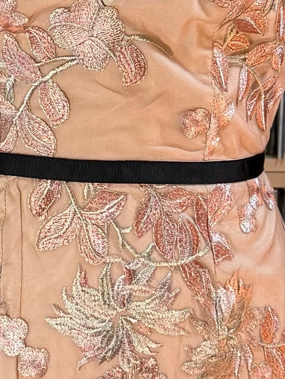 ASOS Blush Pink Embroidered Deep V-Neck Midi Dress Black Straps Size 2 Formal - Picture 3 of 11